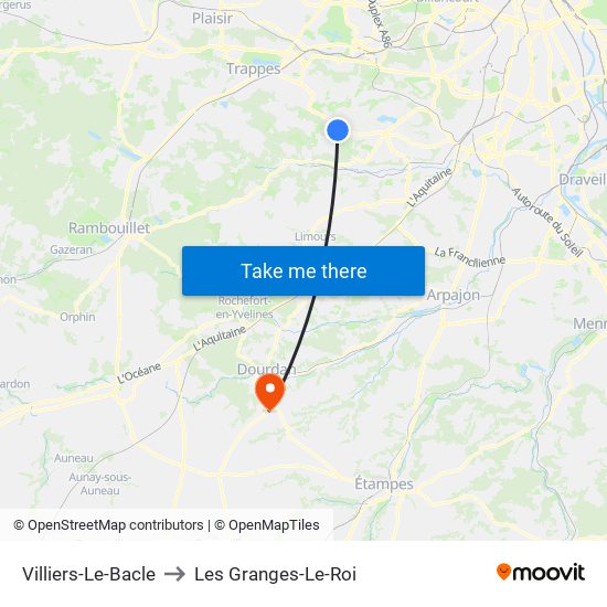 Villiers-Le-Bacle to Les Granges-Le-Roi map