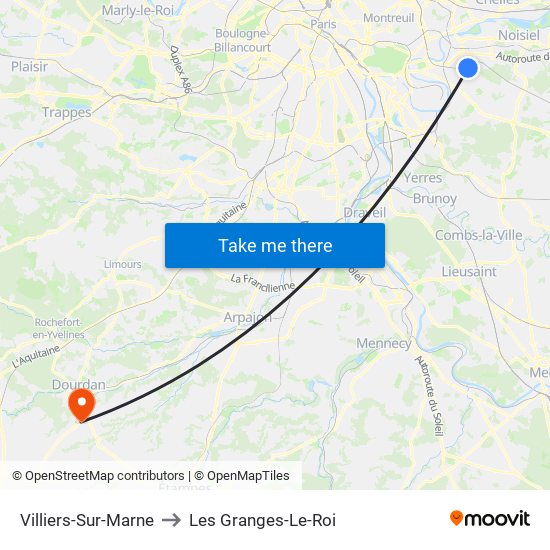 Villiers-Sur-Marne to Les Granges-Le-Roi map