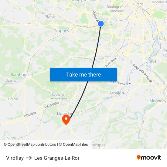 Viroflay to Les Granges-Le-Roi map
