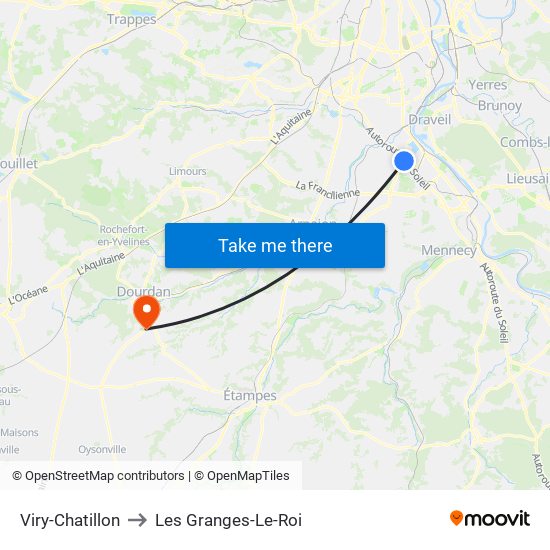 Viry-Chatillon to Les Granges-Le-Roi map