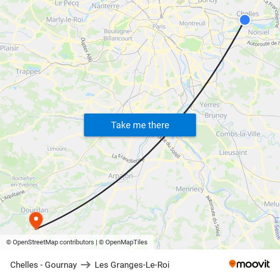 Chelles - Gournay to Les Granges-Le-Roi map