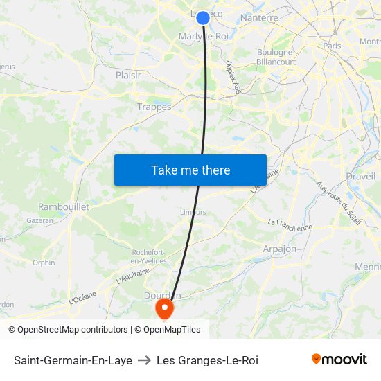 Saint-Germain-En-Laye to Les Granges-Le-Roi map