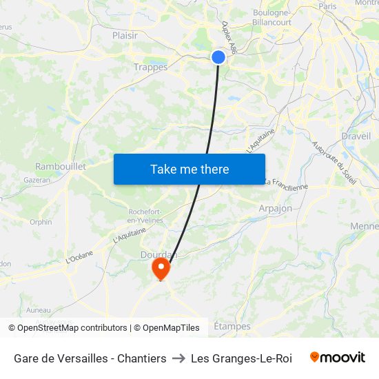 Gare de Versailles - Chantiers to Les Granges-Le-Roi map