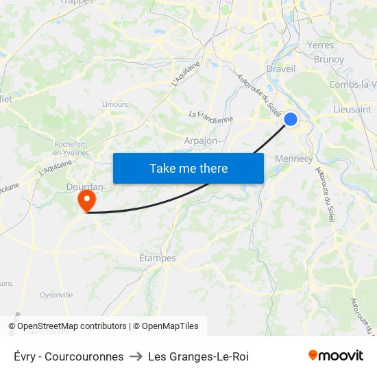 Évry - Courcouronnes to Les Granges-Le-Roi map