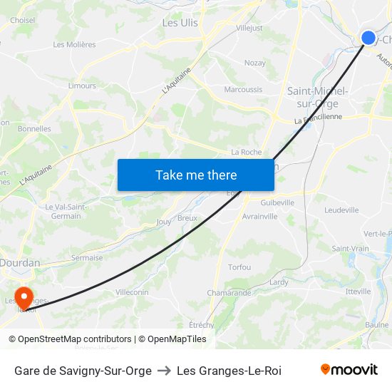 Gare de Savigny-Sur-Orge to Les Granges-Le-Roi map