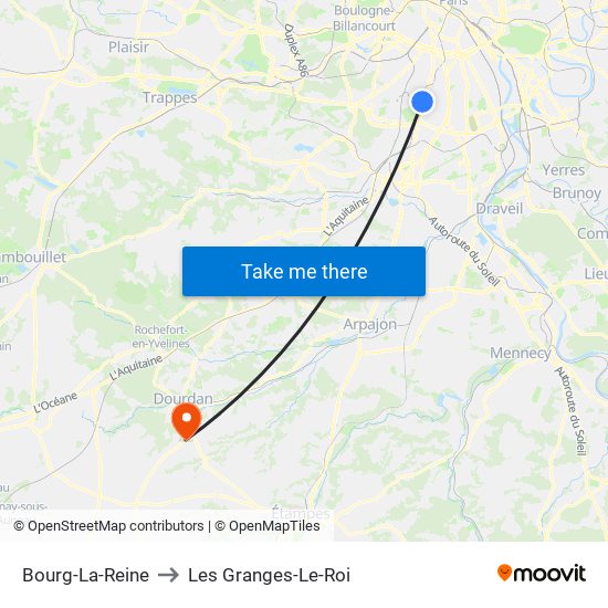 Bourg-La-Reine to Les Granges-Le-Roi map