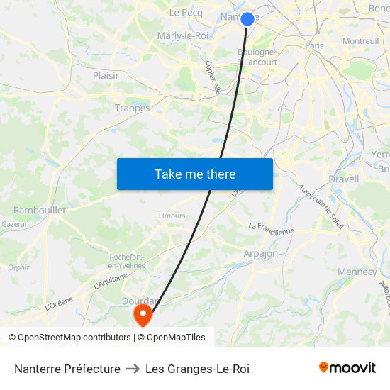 Nanterre Préfecture to Les Granges-Le-Roi map