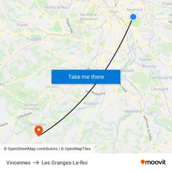 Vincennes to Les Granges-Le-Roi map
