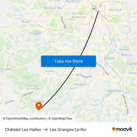 Châtelet Les Halles to Les Granges-Le-Roi map