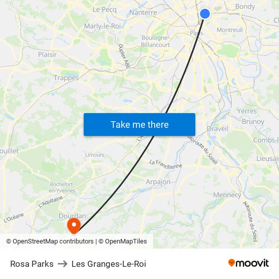Rosa Parks to Les Granges-Le-Roi map