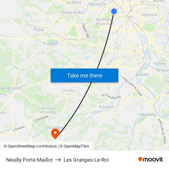 Neuilly Porte Maillot to Les Granges-Le-Roi map