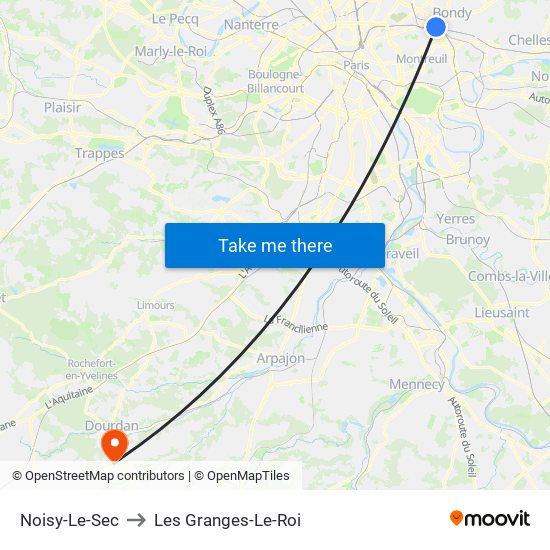 Noisy-Le-Sec to Les Granges-Le-Roi map