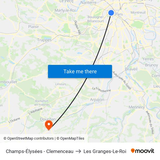 Champs-Élysées - Clemenceau to Les Granges-Le-Roi map