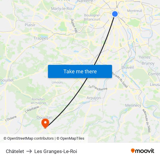 Châtelet to Les Granges-Le-Roi map