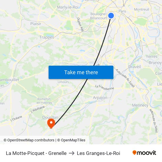 La Motte-Picquet - Grenelle to Les Granges-Le-Roi map
