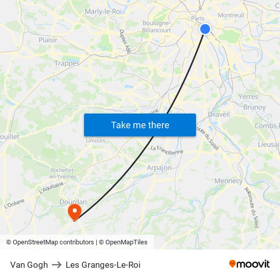 Van Gogh to Les Granges-Le-Roi map