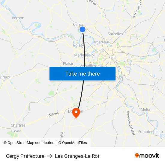 Cergy Préfecture to Les Granges-Le-Roi map