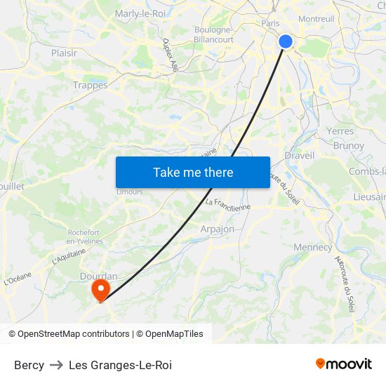 Bercy to Les Granges-Le-Roi map