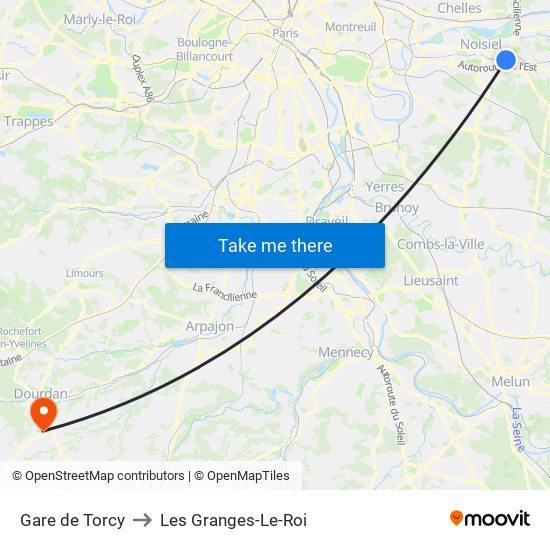 Gare de Torcy to Les Granges-Le-Roi map