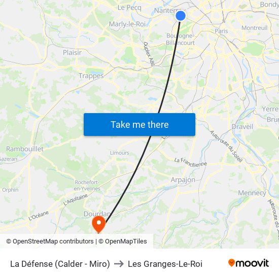La Défense (Calder - Miro) to Les Granges-Le-Roi map