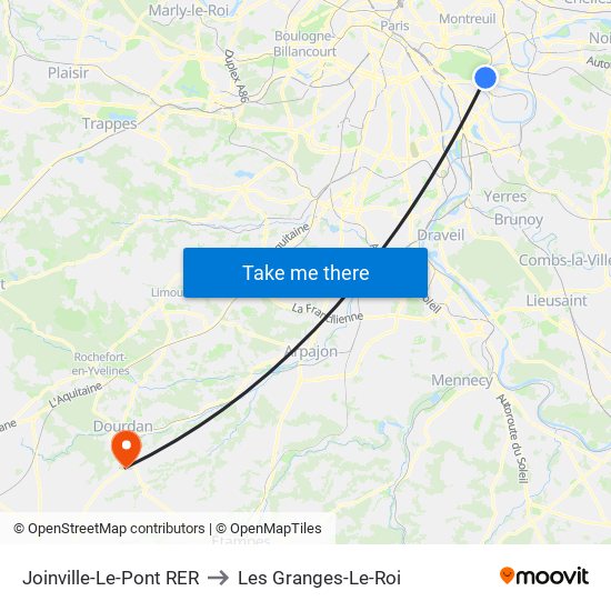 Joinville-Le-Pont RER to Les Granges-Le-Roi map