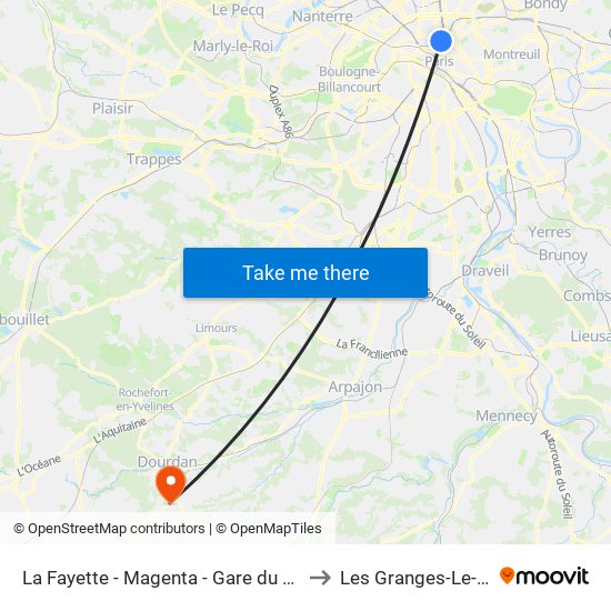 La Fayette - Magenta - Gare du Nord to Les Granges-Le-Roi map
