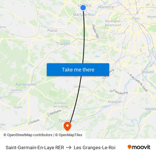 Saint-Germain-En-Laye RER to Les Granges-Le-Roi map