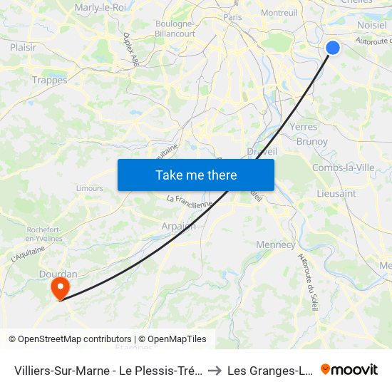 Villiers-Sur-Marne - Le Plessis-Trévise RER to Les Granges-Le-Roi map