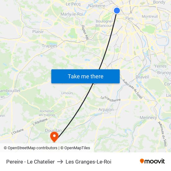 Pereire - Le Chatelier to Les Granges-Le-Roi map