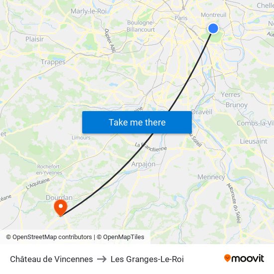 Château de Vincennes to Les Granges-Le-Roi map
