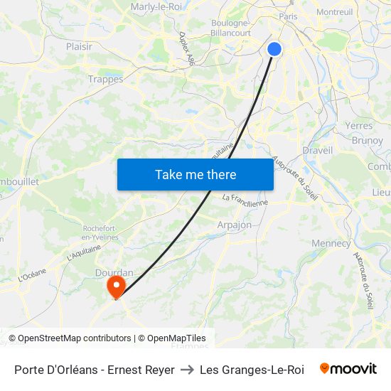 Porte D'Orléans - Ernest Reyer to Les Granges-Le-Roi map