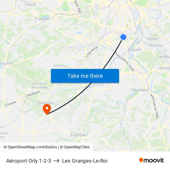 Aéroport Orly 1-2-3 to Les Granges-Le-Roi map