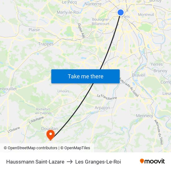 Haussmann Saint-Lazare to Les Granges-Le-Roi map