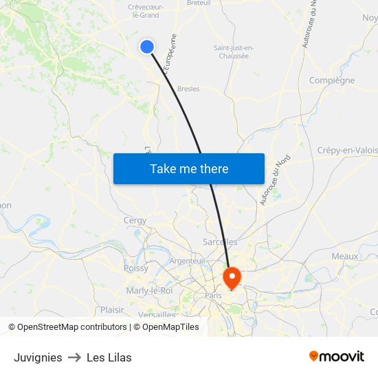Juvignies to Les Lilas map