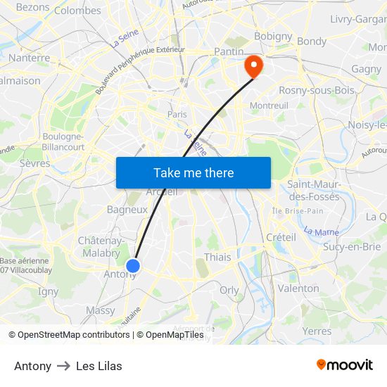 Antony to Les Lilas map