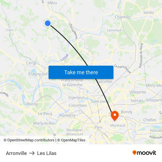 Arronville to Les Lilas map
