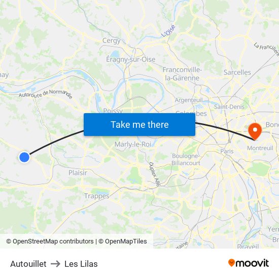 Autouillet to Les Lilas map
