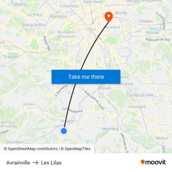 Avrainville to Les Lilas map