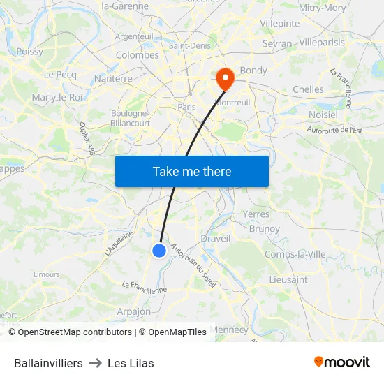 Ballainvilliers to Les Lilas map