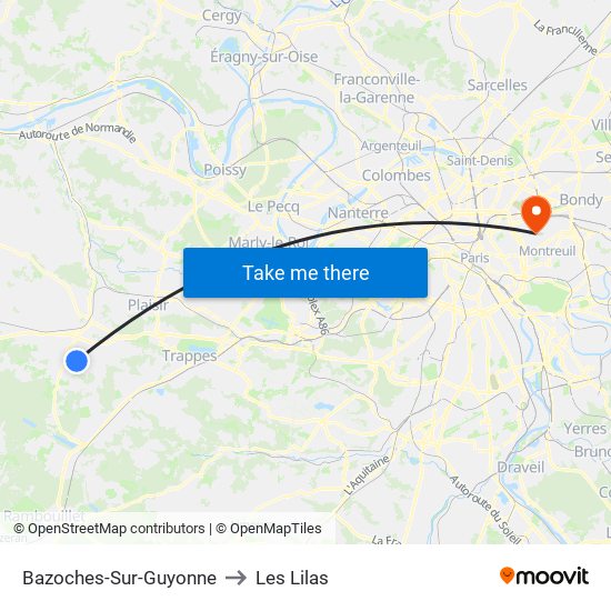 Bazoches-Sur-Guyonne to Les Lilas map
