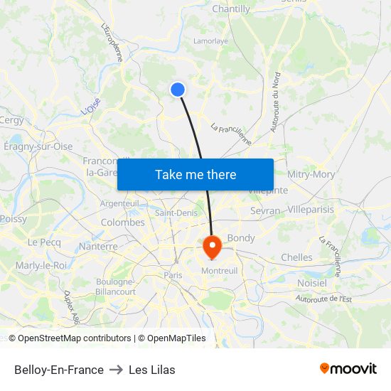 Belloy-En-France to Les Lilas map