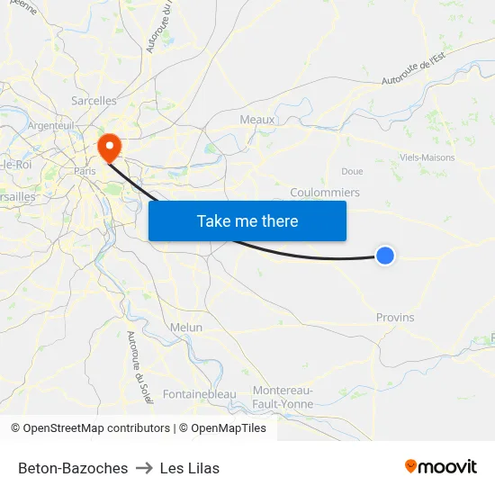 Beton-Bazoches to Les Lilas map