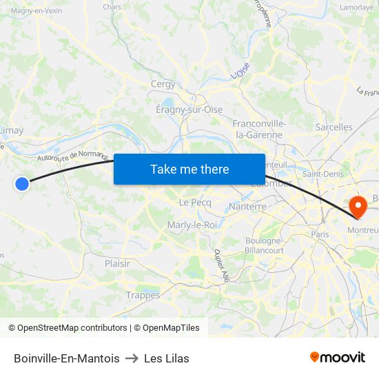 Boinville-En-Mantois to Les Lilas map