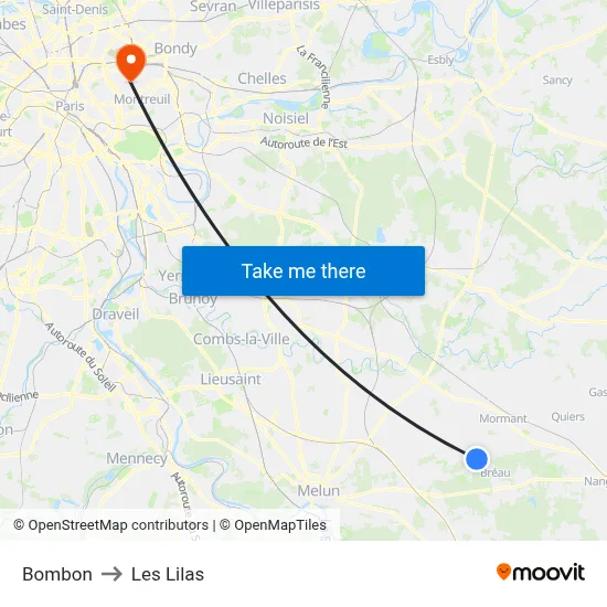 Bombon to Les Lilas map