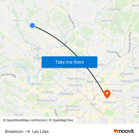 Breancon to Les Lilas map