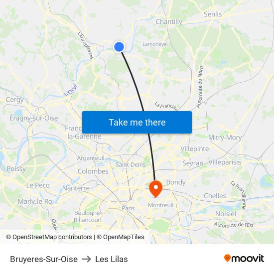 Bruyeres-Sur-Oise to Les Lilas map