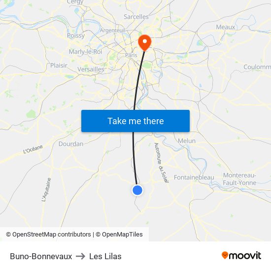 Buno-Bonnevaux to Les Lilas map