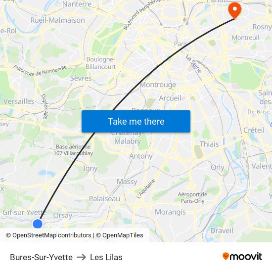 Bures-Sur-Yvette to Les Lilas map