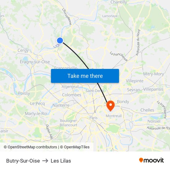 Butry-Sur-Oise to Les Lilas map