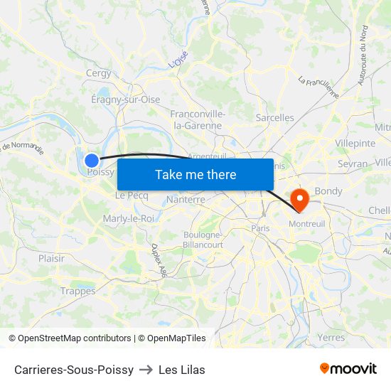 Carrieres-Sous-Poissy to Les Lilas map